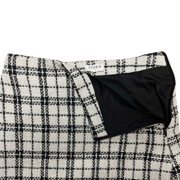 STORIA Black & White Houndstooth Plaid Mini Skirt Lined Side Zip - Size Small - Picture 5 of 10